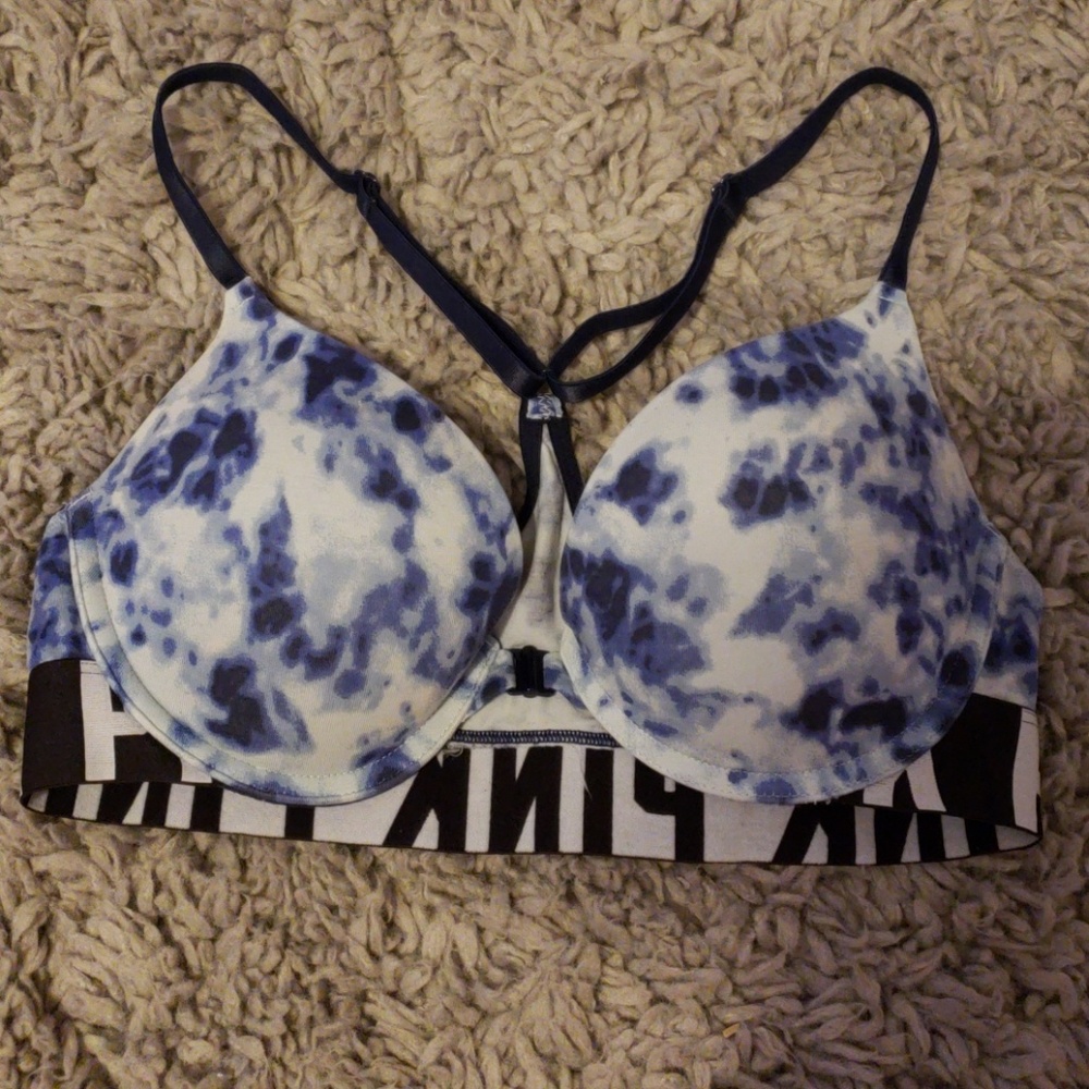 Pink T-back tie-dye bra